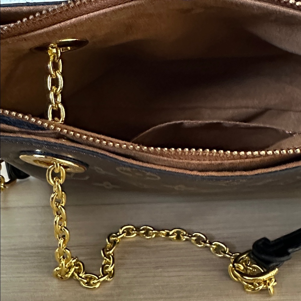 Louis Vuitton Inspired Monogram Chain Shoulder Bag — Brown/Tan/Gold - Picture 6 of 13